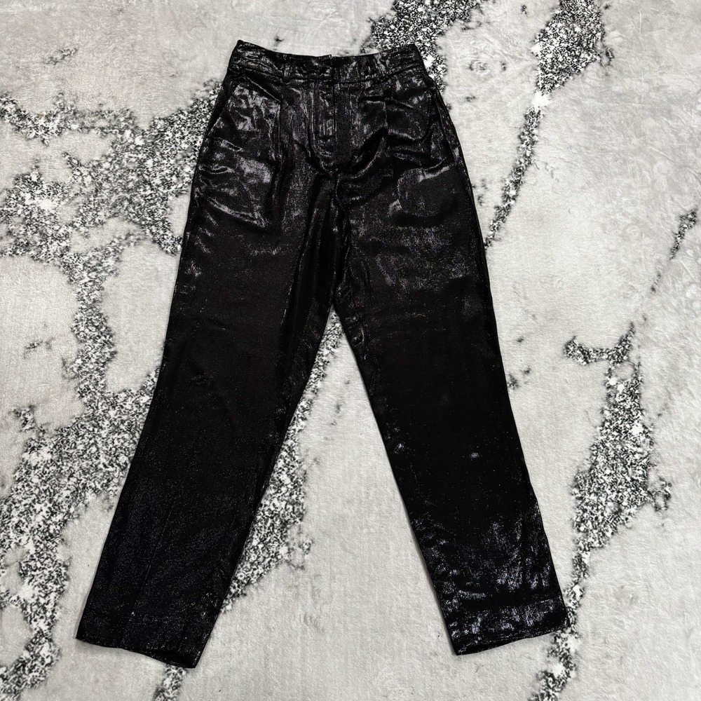 Reiss Abby Womens Black Metallic Coated High Rise Straight Leg Pants Trousers